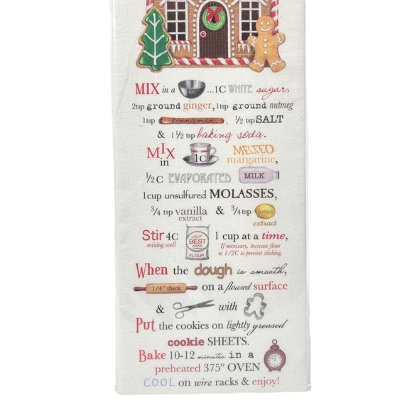 Mary Lake Christmas Gingerbread Cookie Recipe Flour Sack Towel - Picture 2 of 5